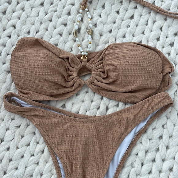 Brown Pearl/Shell Bikini High Cut Size M NEW - Picture 3 of 6